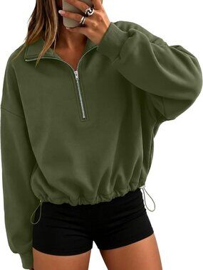 Cozy Women's Cinchable Crop Sweatshirt - Quarter Zip Fleece for Fall Style